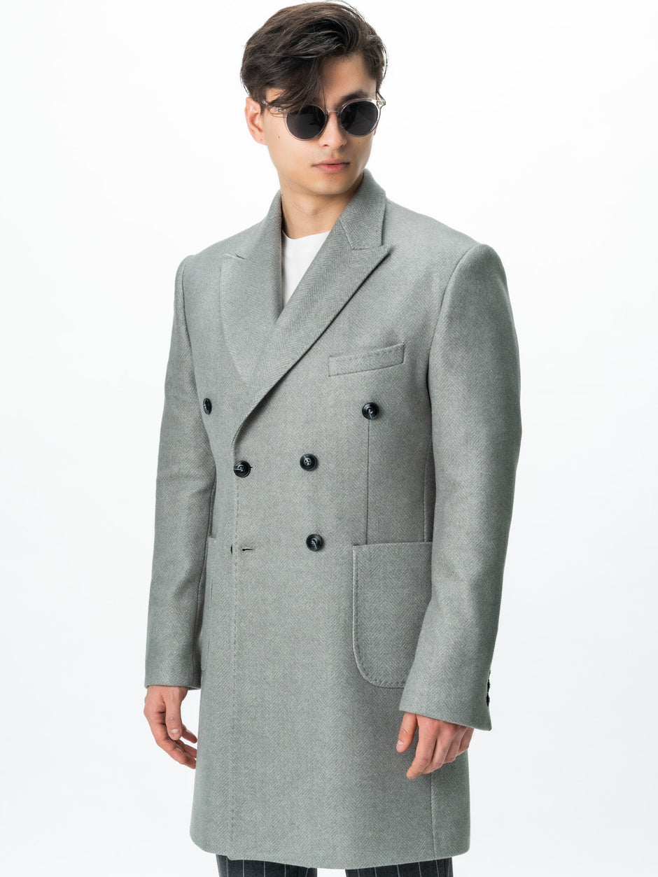 Palton Barbati Gri Din Lana Imprimeu Herringbone Bman118 (4)