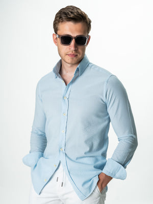 Camasa De Plaja Bărbați Albastru Bleu Din Bumbac Natural Gofre BMan0050