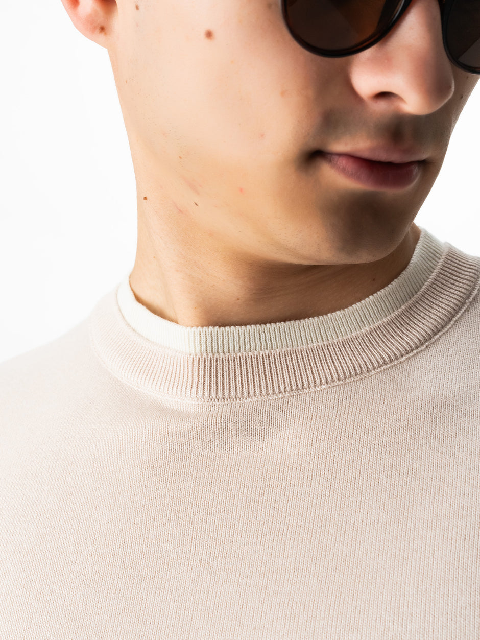 Pulover Barbati Modern Casual Crem Cu Extensie Alba Bumbac Premium Levent Cottone Toamna&Iarna  BMan0011 (3)