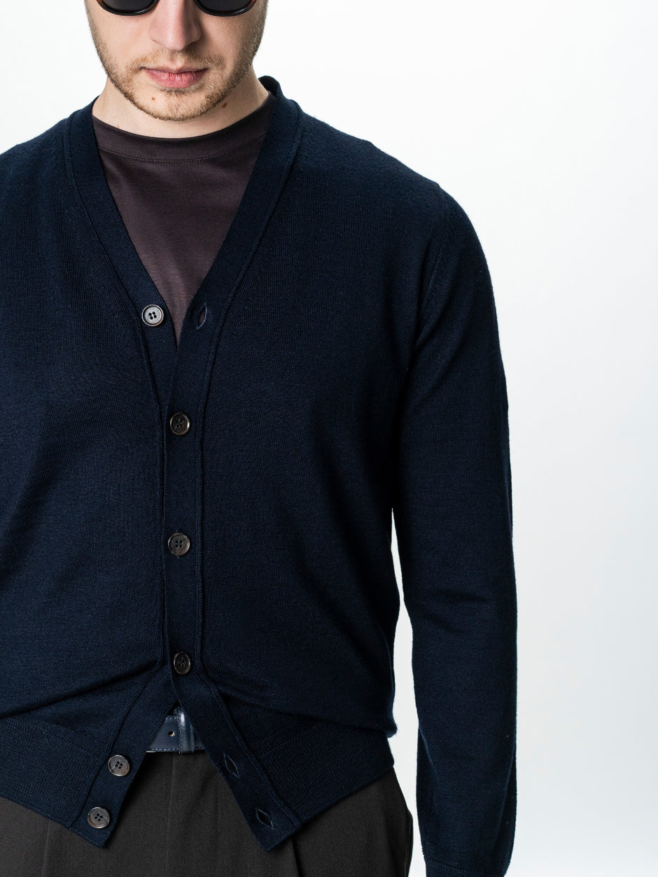 Pulover Bleumarin Barbati Cu Nasturi Tip Cardigan BMan0038 (5)
