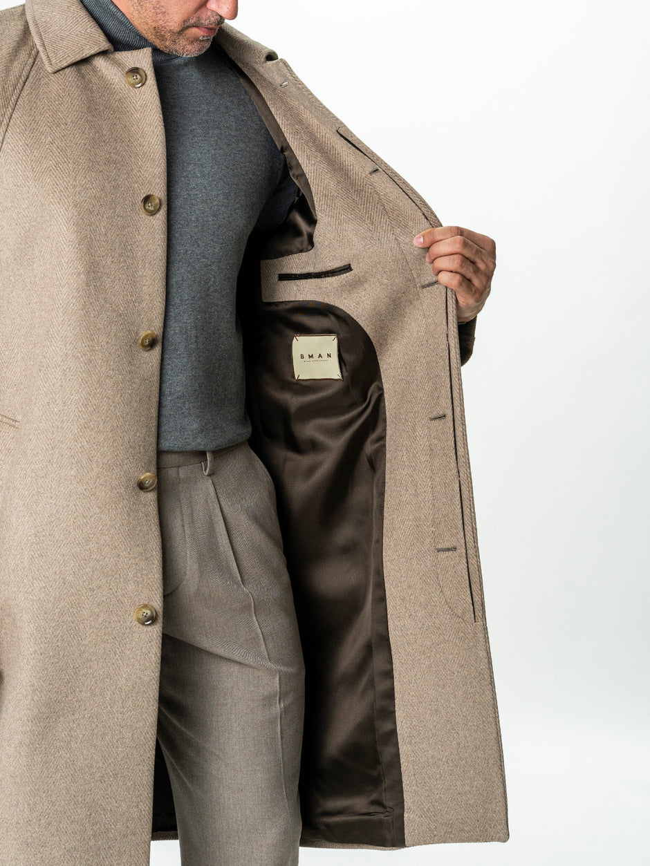 Palton Barbati Iarna Crem 100% Lana Twill BMan0006 (9)