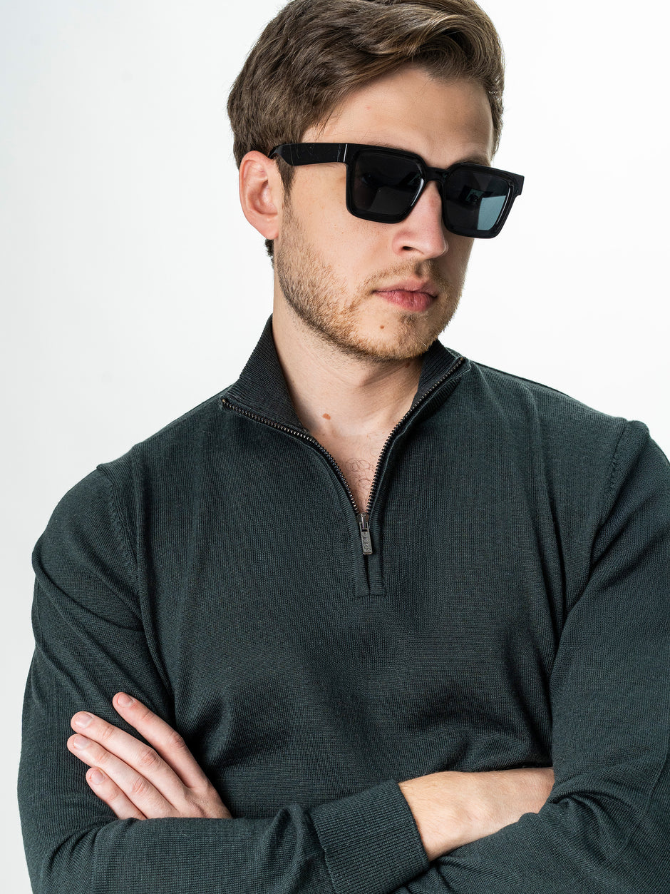 Pulover Cu Fermoar Barbati Gri Antracit Din Lana Merinos Soft Falco BMan0003 (7)