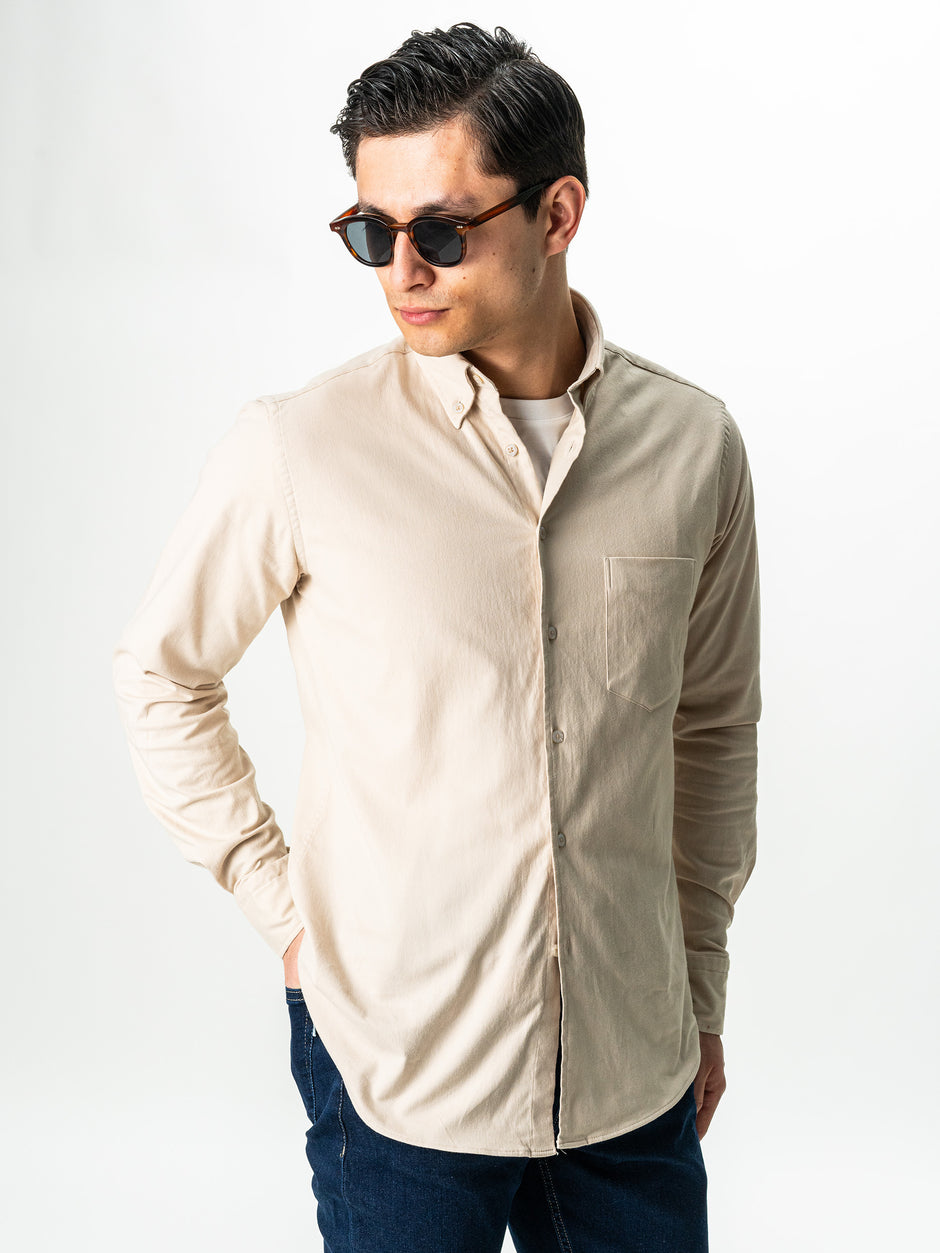 Camasa Barbati Casual Crem Din Bumbac Natural Tip Flanel BMan0037 (4)