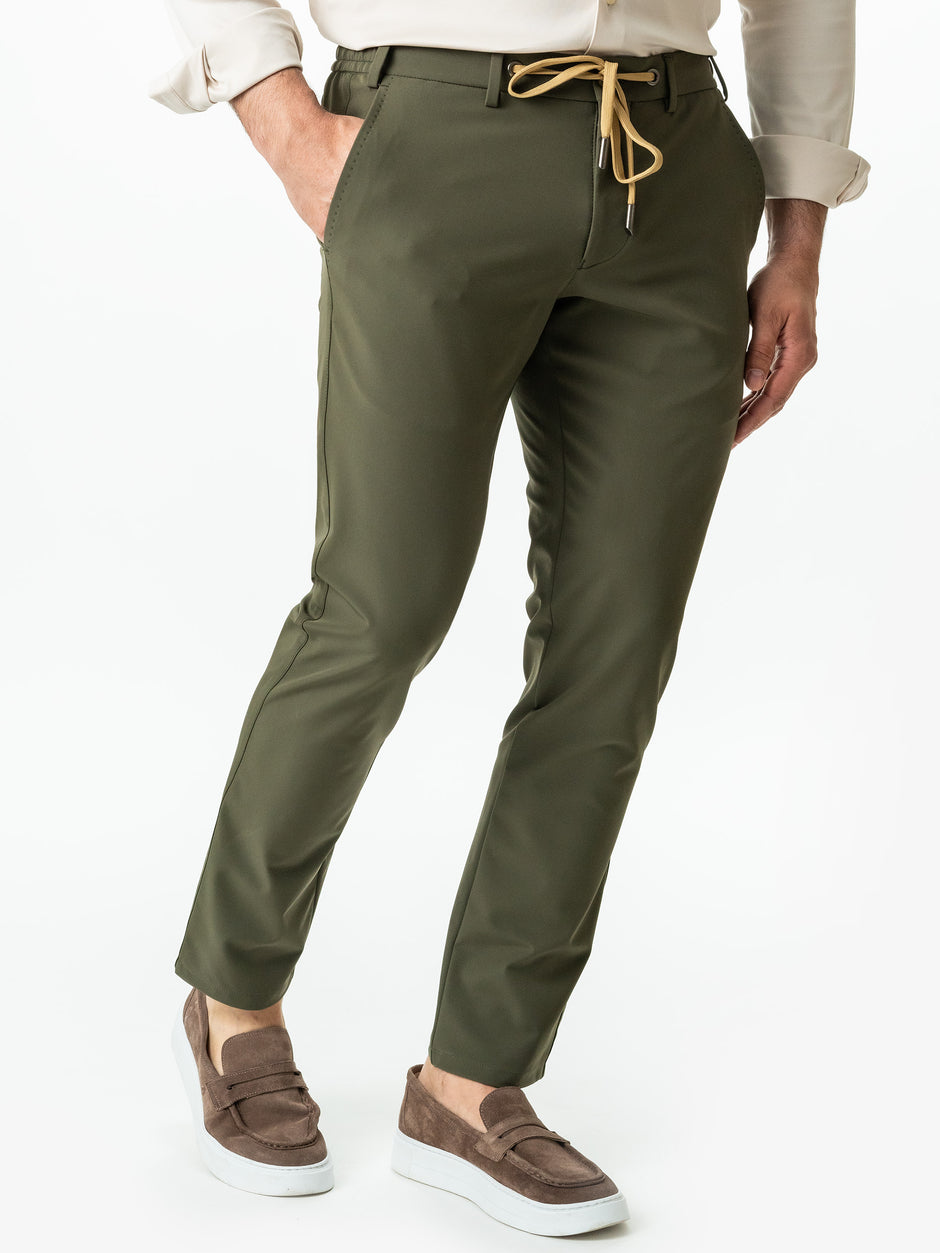 Pantaloni Flexo Cu Snur Barbati Verde Kaki Spandex Milano BMan708 (6)