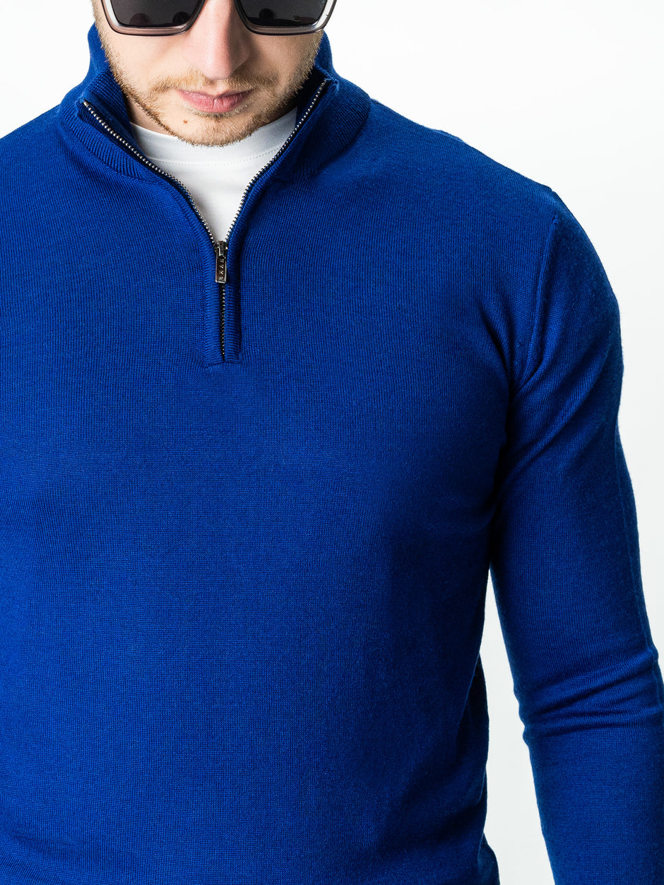 Pulover Cu Fermoar Albastru Indigo Barbati Office Lana Merino Falco BMan0003 (6)