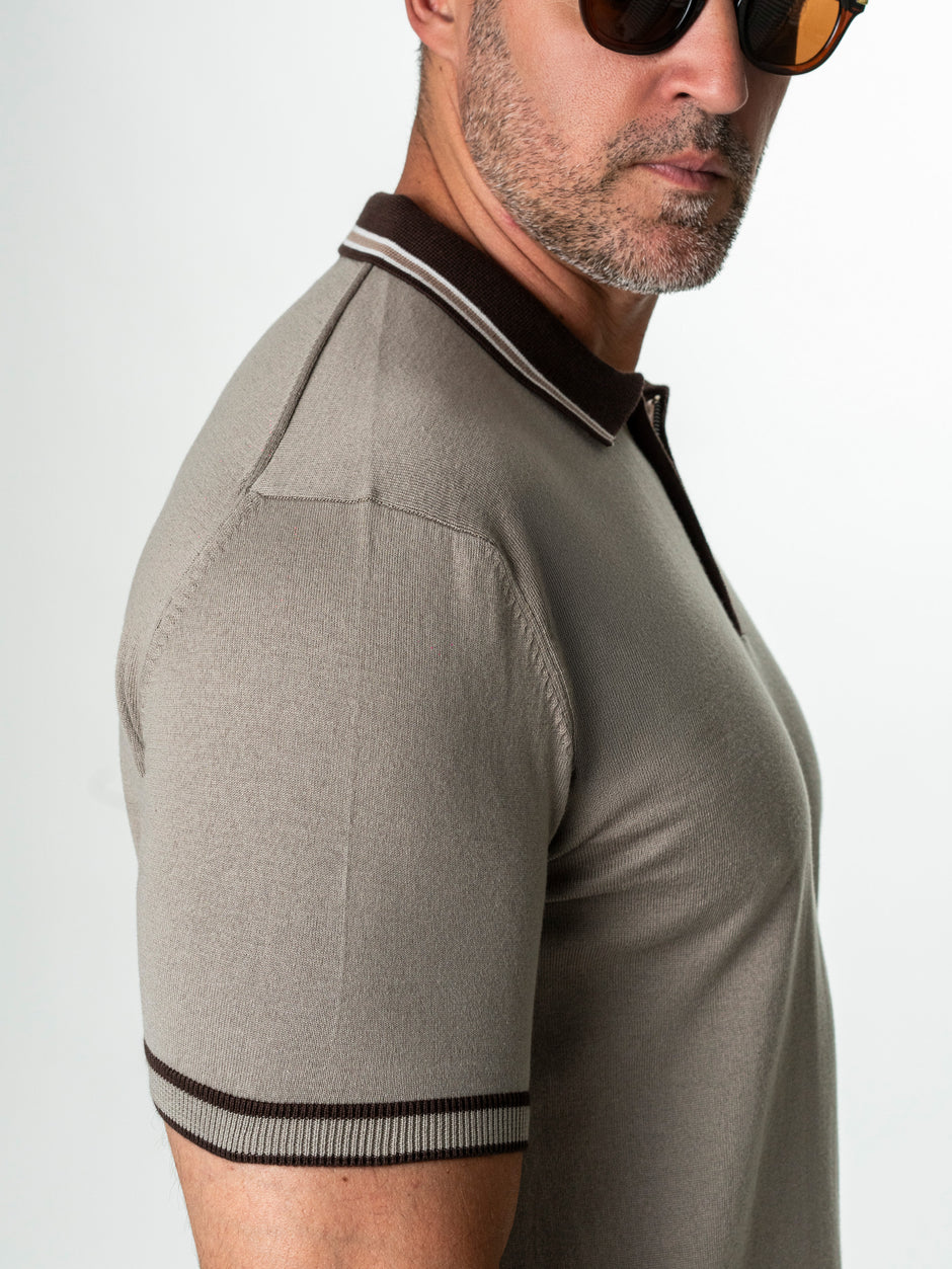 Tricou Barbati Polo Grej Cu Guler Cafeniu Cu Fermoar Bumbac BMan300 (7)