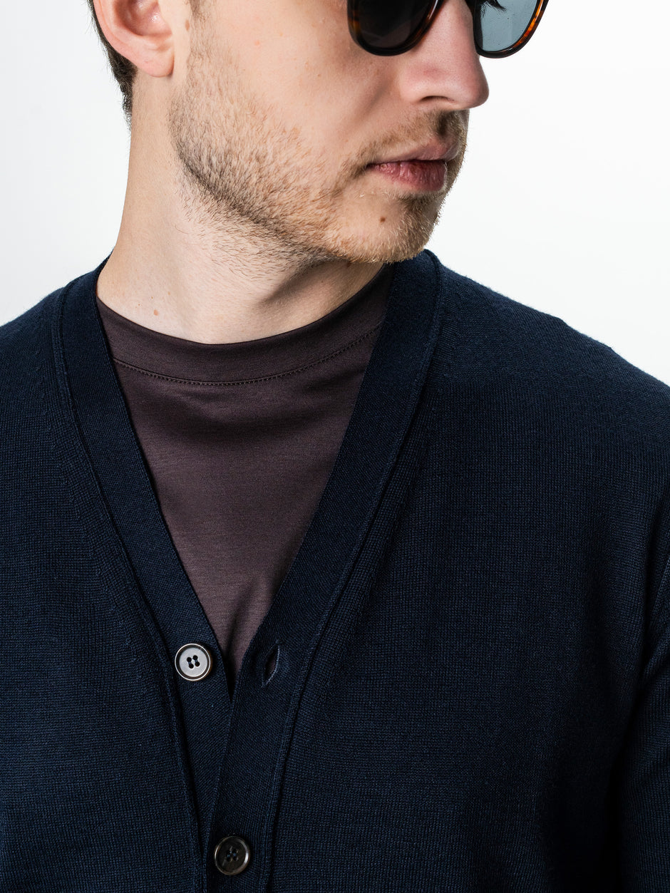 Pulover Bleumarin Barbati Cu Nasturi Tip Cardigan BMan0038 (6)