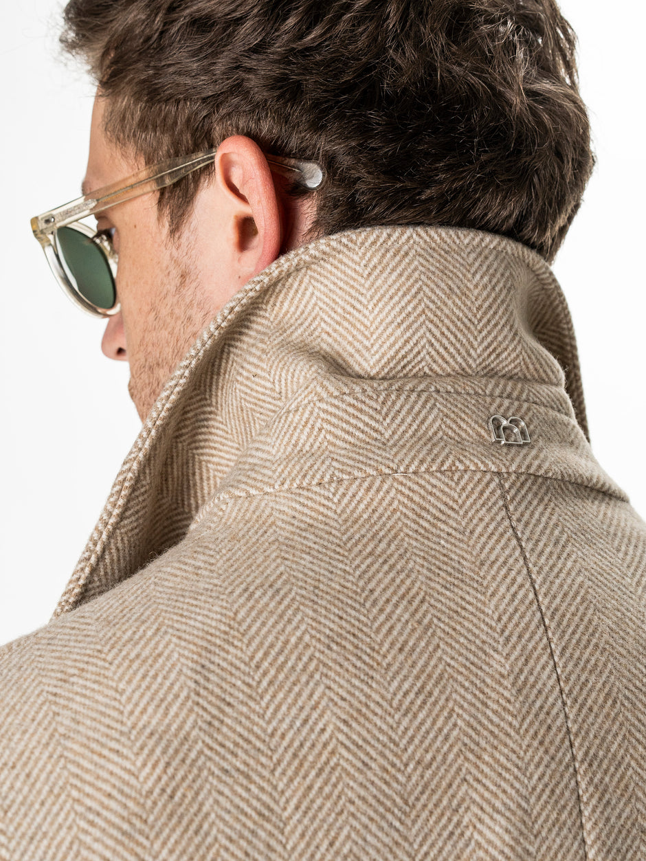 Palton Scurt Barbati Crem Herringbone din Lana BMan0010 (9)