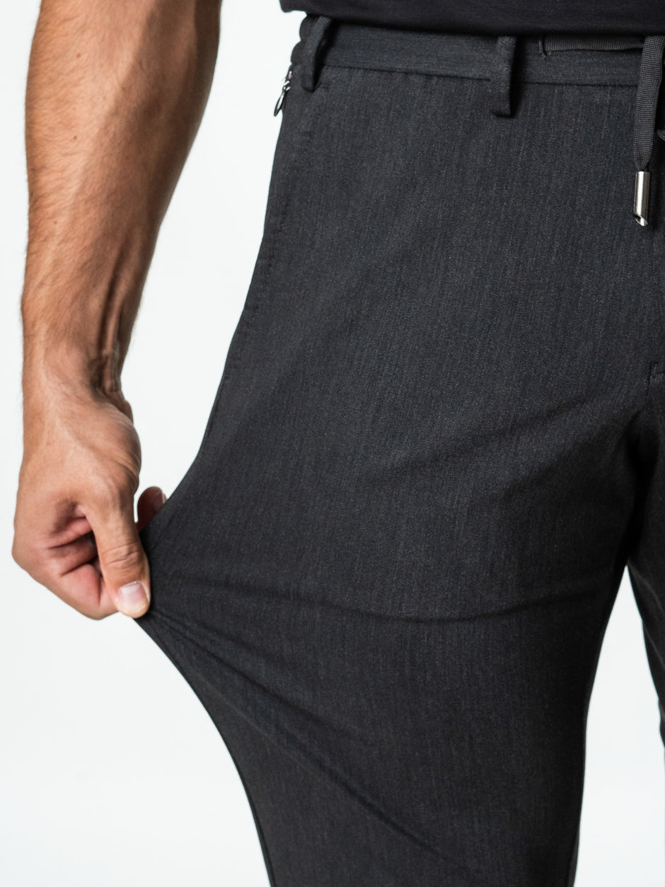 Pantaloni Gri Inchis Relax Fit Barbati Cu Snur Full Stretch Office BMan0014 (9)