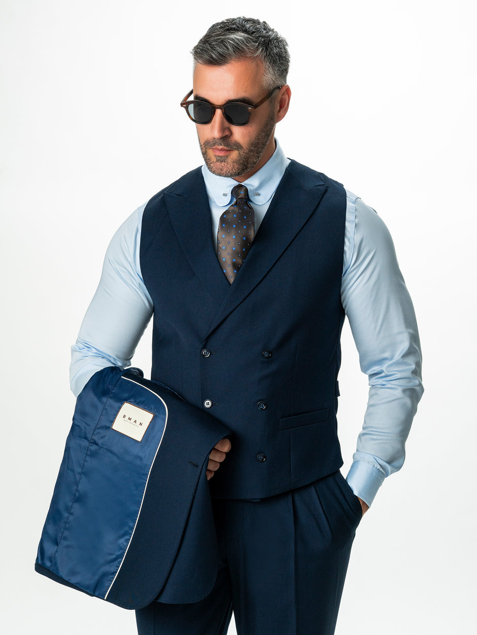 Costum Elegant Barbati Bleumarin In 3 Piese Lana Sarto BMan0056 (5)