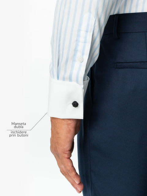 Camasa Alba Dungi Bleu Barbati Eleganta Bumbac Monti No Iron Guler Saint Tropez BMan0026 (3)