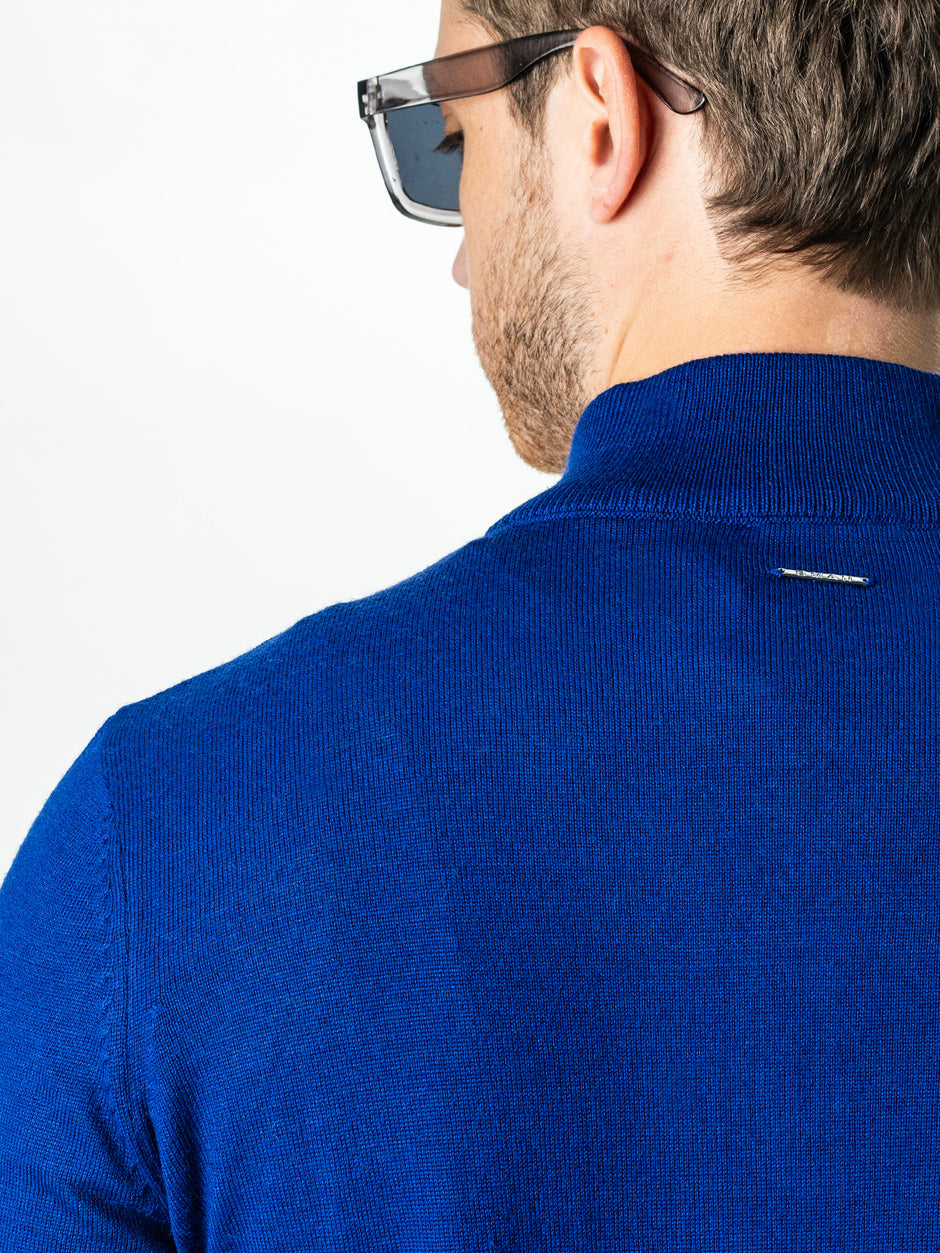 Pulover Cu Fermoar Albastru Indigo Barbati Office Lana Merino Falco BMan0003 (8)