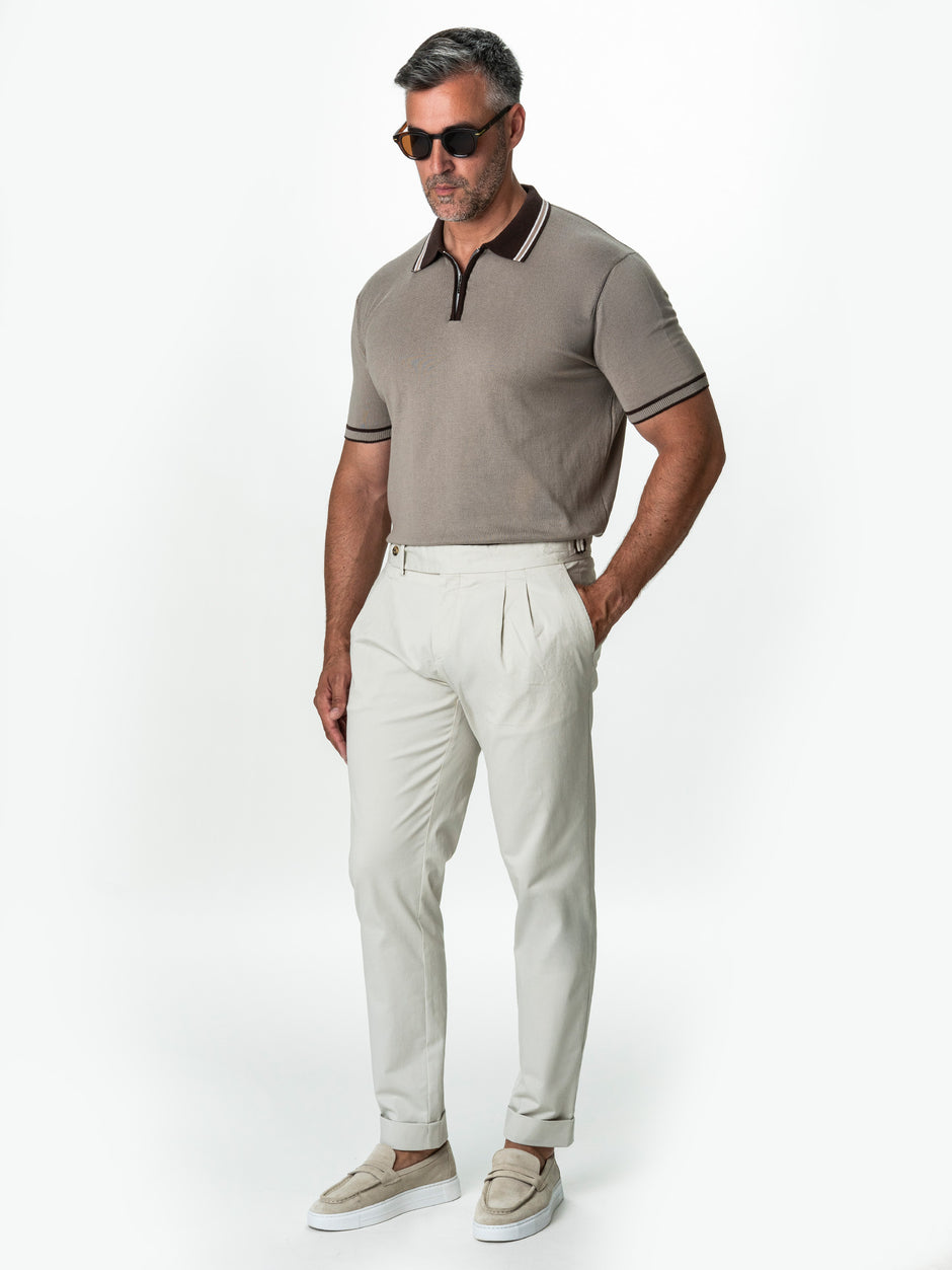 Tricou Barbati Polo Grej Cu Guler Cafeniu Cu Fermoar Bumbac BMan300 (2)