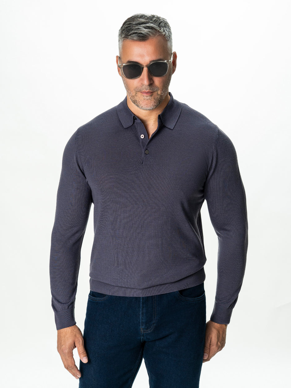 Pulover Polo Barbati Gri Lavanda din 100% Lana Cashwool BMan0053 (8)