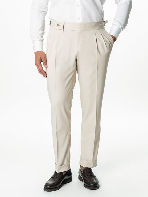 Pantaloni Cu Pense Gurkha Barbati Bej Stofa BMan703
