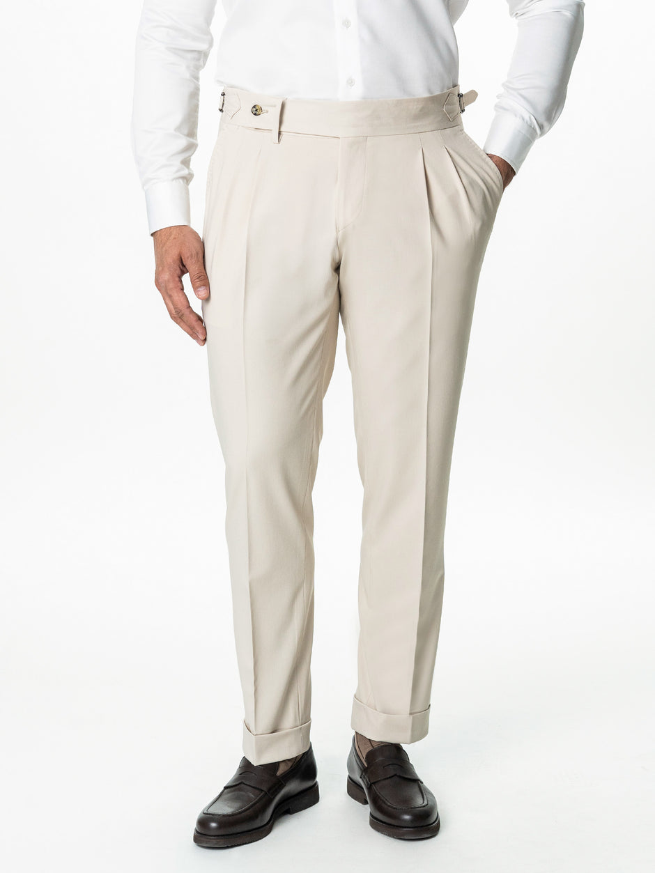 Pantaloni Cu Pense Gurkha Barbati Bej Stofa BMan703 (1)