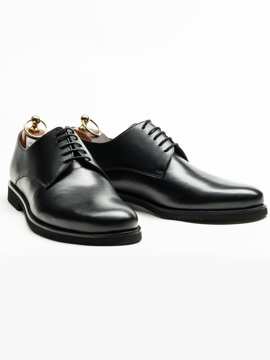 Pantofi Barbati Eleganti Derby Negru Mat 100% Piele Naturala BMan0333 (1)