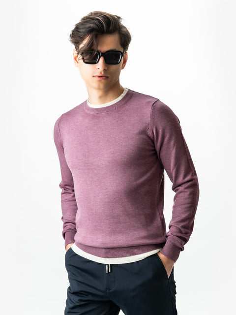 Pulover Barbati Modern Casual Mov Lila Cu Extensie Alba Bumbac Premium Levent Cottone Toamna&Iarna  BMan0011