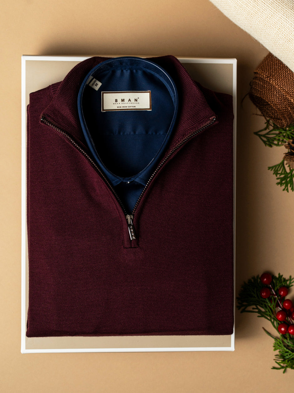 Pachet Cadou Barbati Pulover Cu Fermoar Si Camasa Bumbac Bman0011 (1)