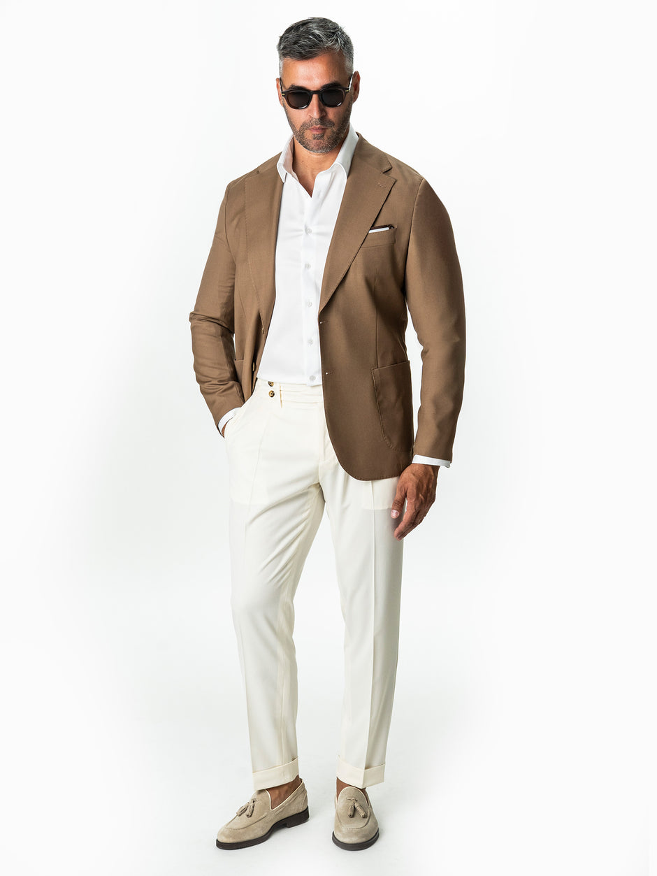 Pantaloni Cu Pense Barbati Crem Gurkha Din Stofa BMan702 (2)