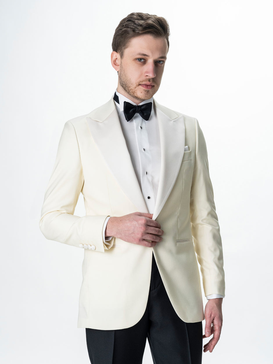Costum Barbati Ceremonie Smoking Crem Lana Vitale Barberis Super110 BMan341 (2)