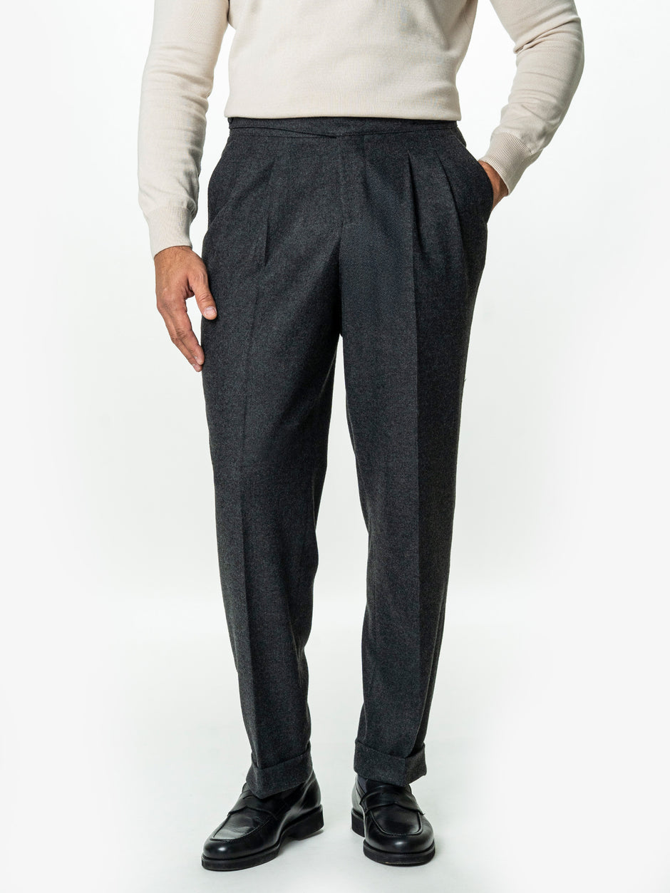 Pantaloni Barbati Negri Model Gurkha Din Lana Herringbone BMan725 (2)