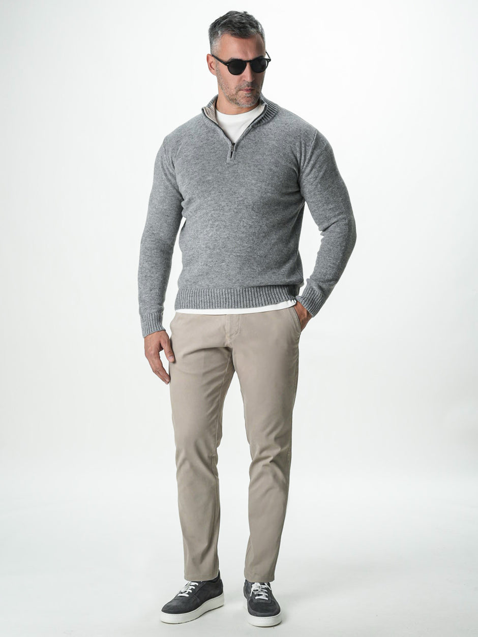 Pulover Gri Barbati 100% Lana Lambswool Cu Fermoar BMan0027 (8)