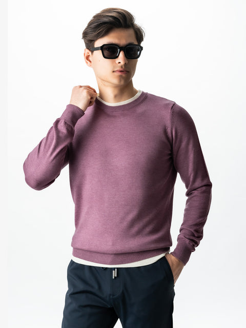 Pulover Barbati Modern Casual Mov Lila Cu Extensie Alba Bumbac Premium Levent Cottone Toamna&Iarna  BMan0011 (3)