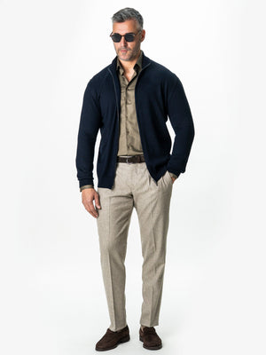 Pulover Cu Fermoar Lung Barbati Albastru Bleumarin Lana Merinos Falco BMan0005