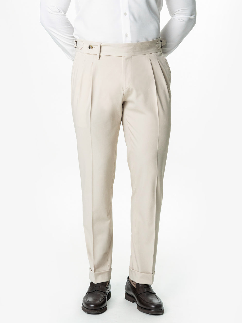 Pantaloni Cu Pense Gurkha Barbati Bej Stofa BMan703 (4)