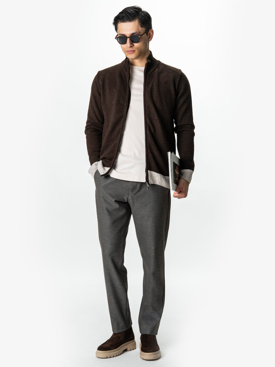 Pulover Barbati Cafeniu Cu Fermoar 100% Lana Lambswool BMan0035 (1)