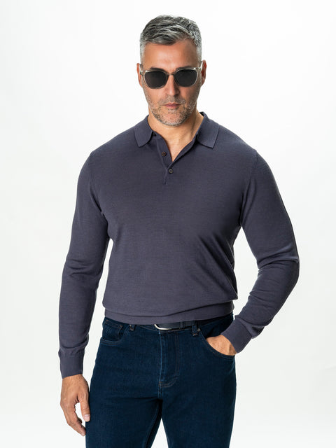 Pulover Polo Barbati Gri Lavanda din 100% Lana Cashwool BMan0053