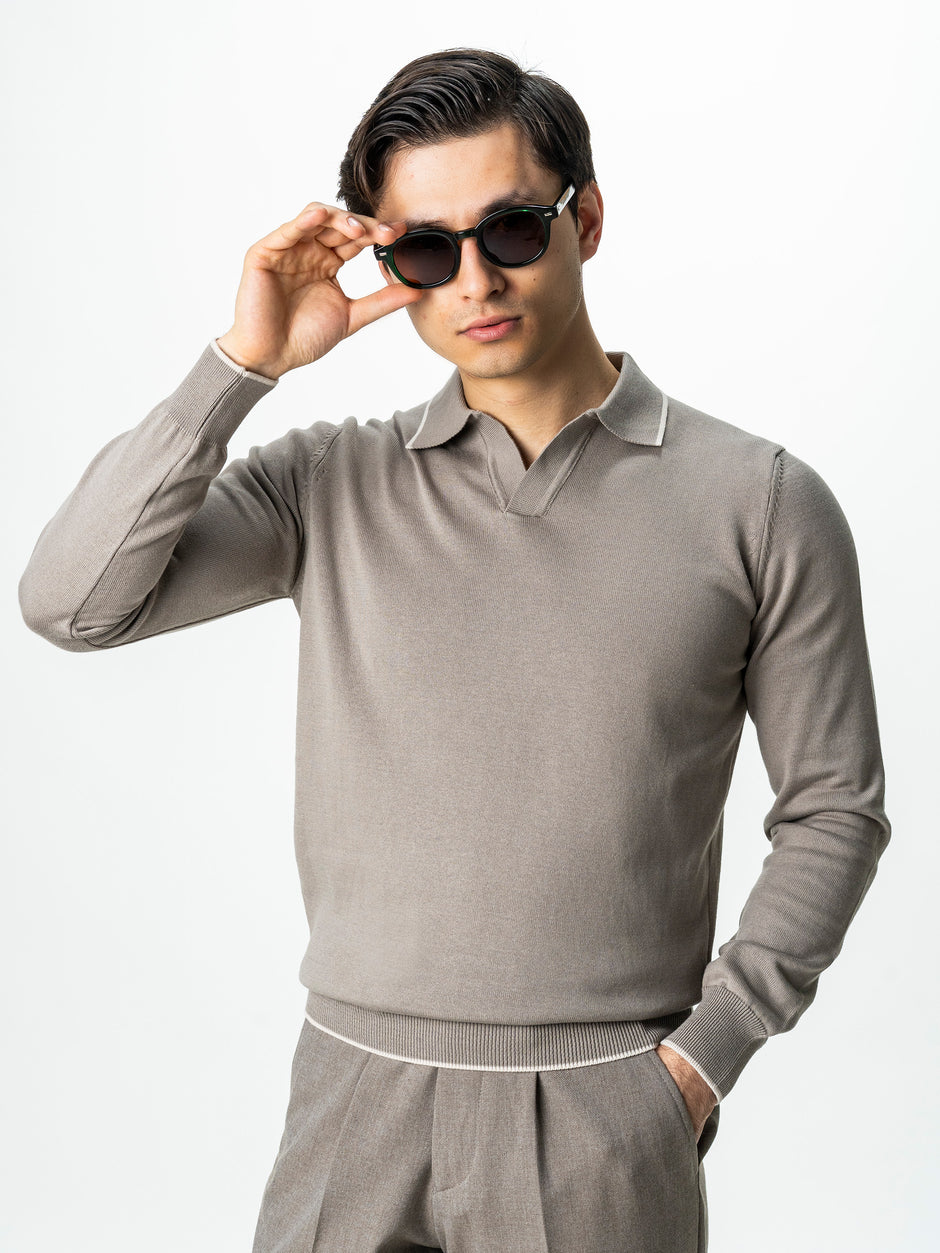 Pulover Polo Barbati Bej Din Bumbac Natural BMan0031 (1)