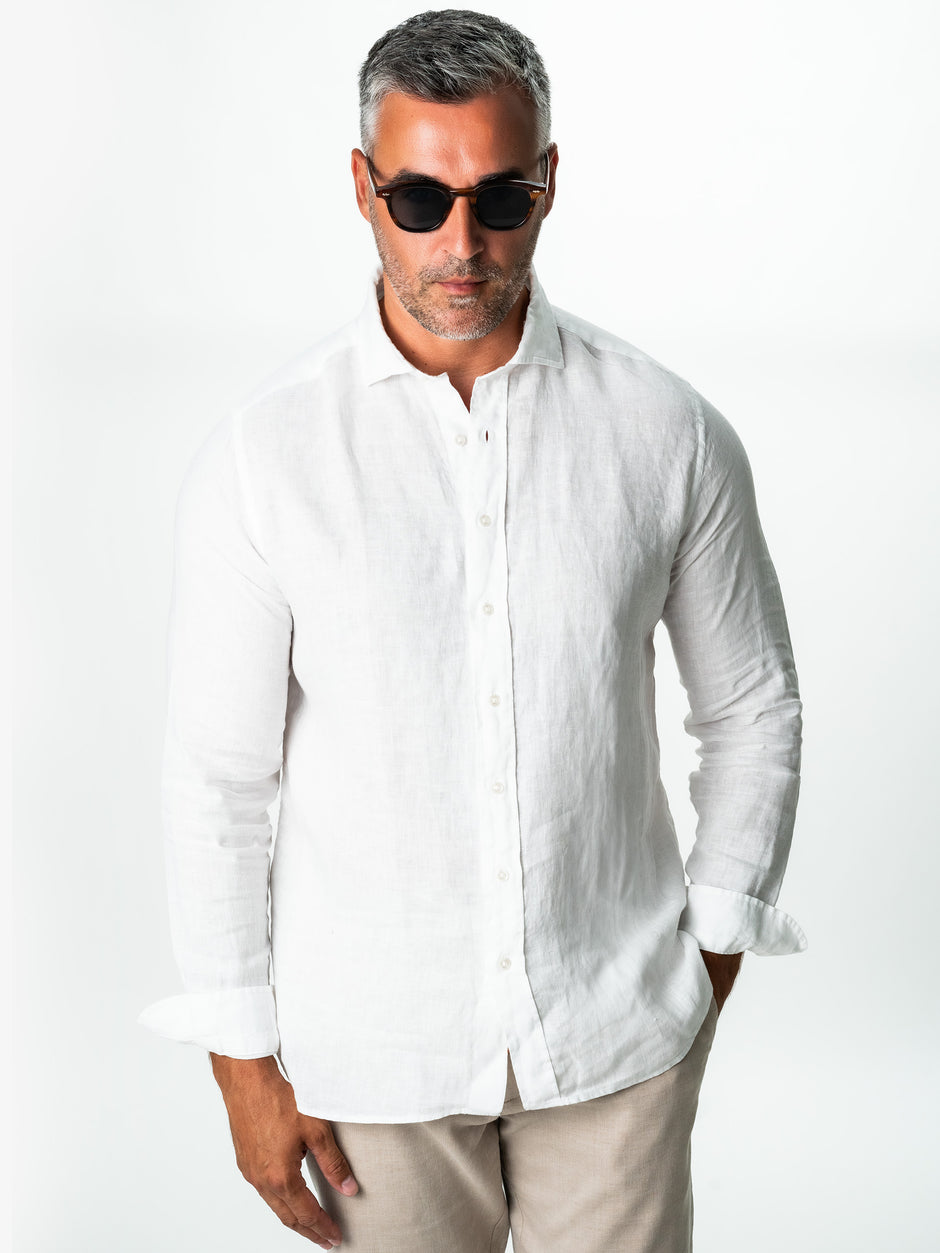 Camasa Alba De Vara Din 100% IN Natural Bărbați Confortabilă  BMan855 (5)