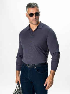 Pulover Polo Barbati Gri Lavanda din 100% Lana Cashwool BMan0053