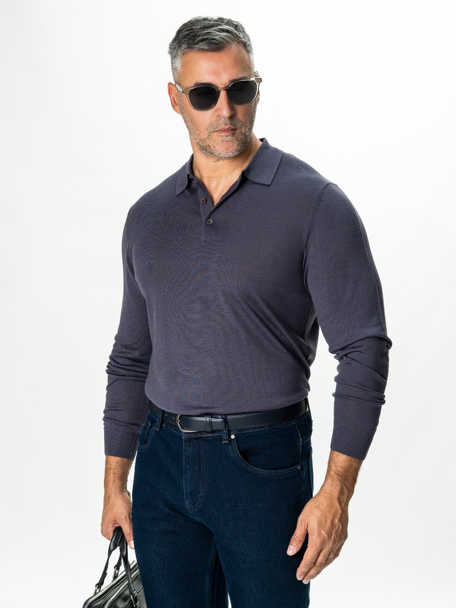 Pulover Polo Barbati Gri Lavanda din 100% Lana Cashwool BMan0053 (1)