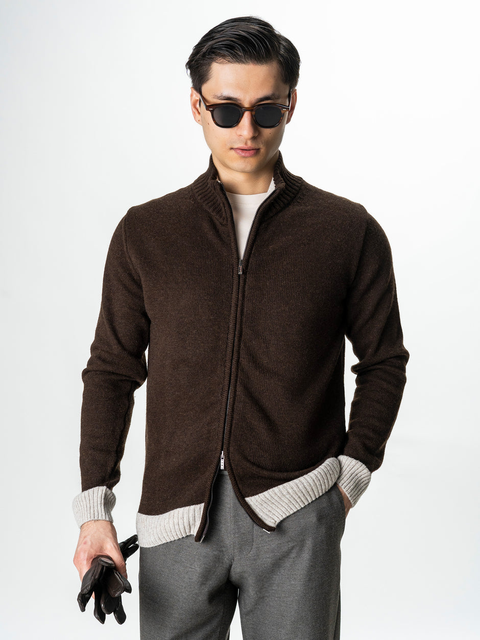 Pulover Barbati Cafeniu Cu Fermoar 100% Lana Lambswool BMan0035 (4)