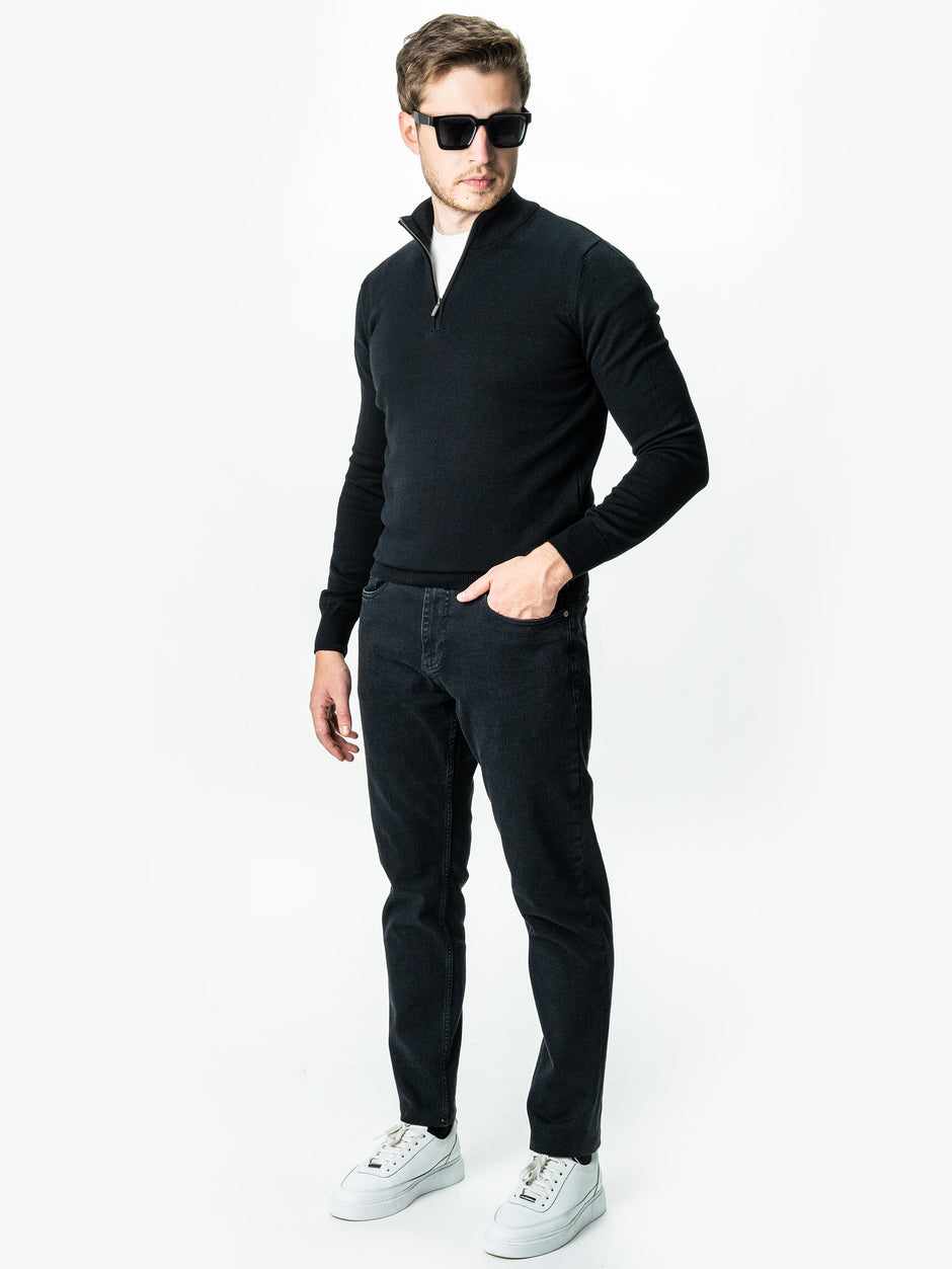 Blugi Barbati Gri Inchis Simplu Comfort Fit All Season BMan0001 (9)