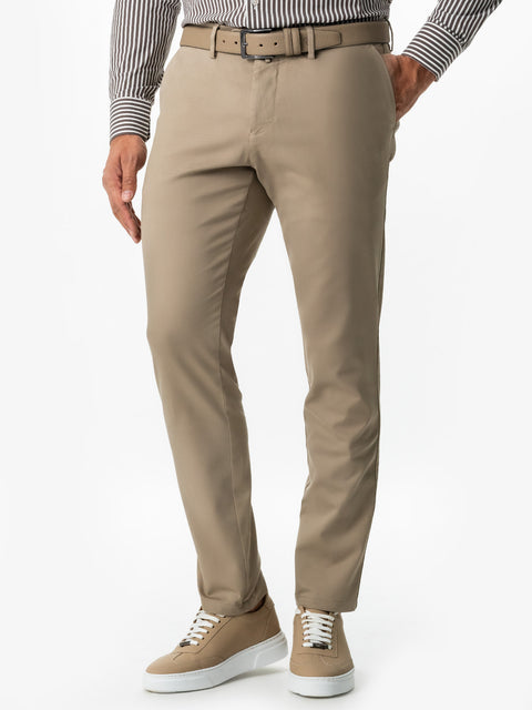 Pantaloni Office Barbati Bej Cappuccino Bumbac Natural Toamna & Iarna Design Chinos BMan521