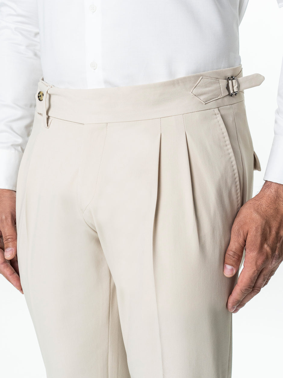 Pantaloni Cu Pense Gurkha Barbati Bej Stofa BMan703 (2)