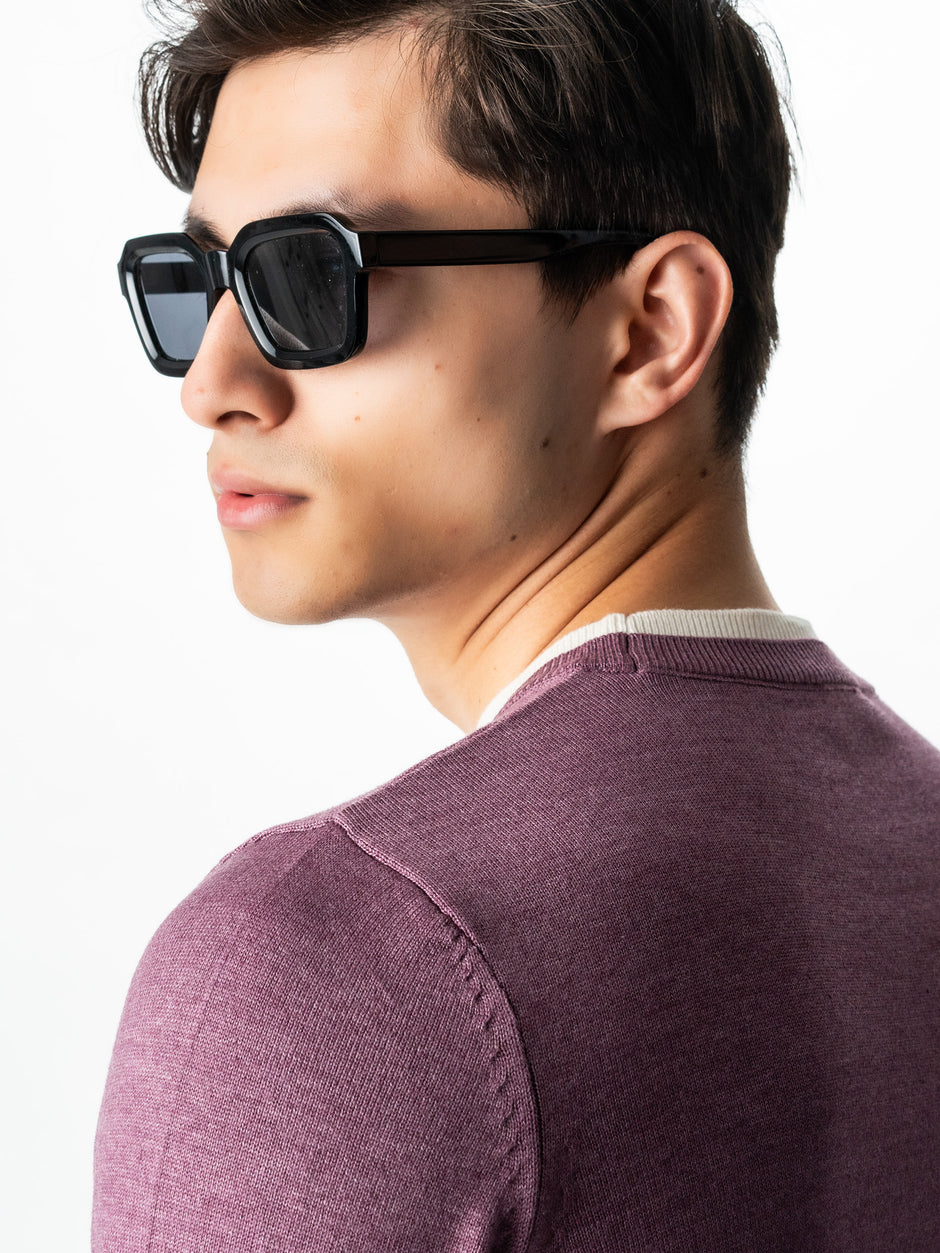 Pulover Barbati Casual Din Bumbac Mov Lila Guler Circular Dublat BMan0011 (5)