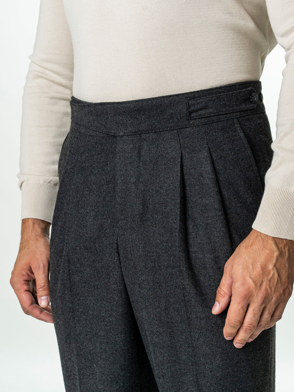 Pantaloni Barbati Negri Model Gurkha Din Lana Herringbone BMan725 (3)