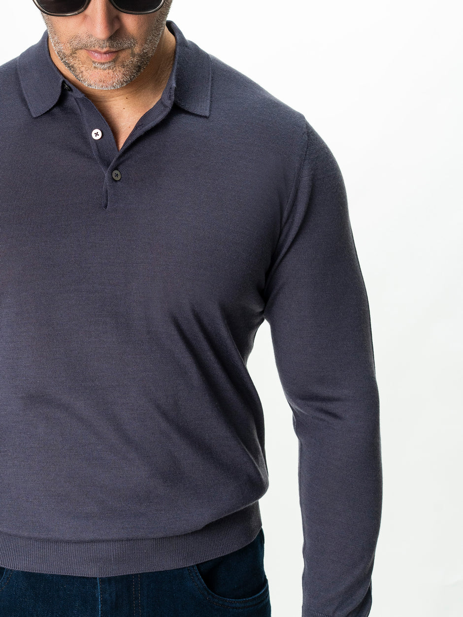 Pulover Polo Barbati Gri Lavanda din 100% Lana Cashwool BMan0053 (7)