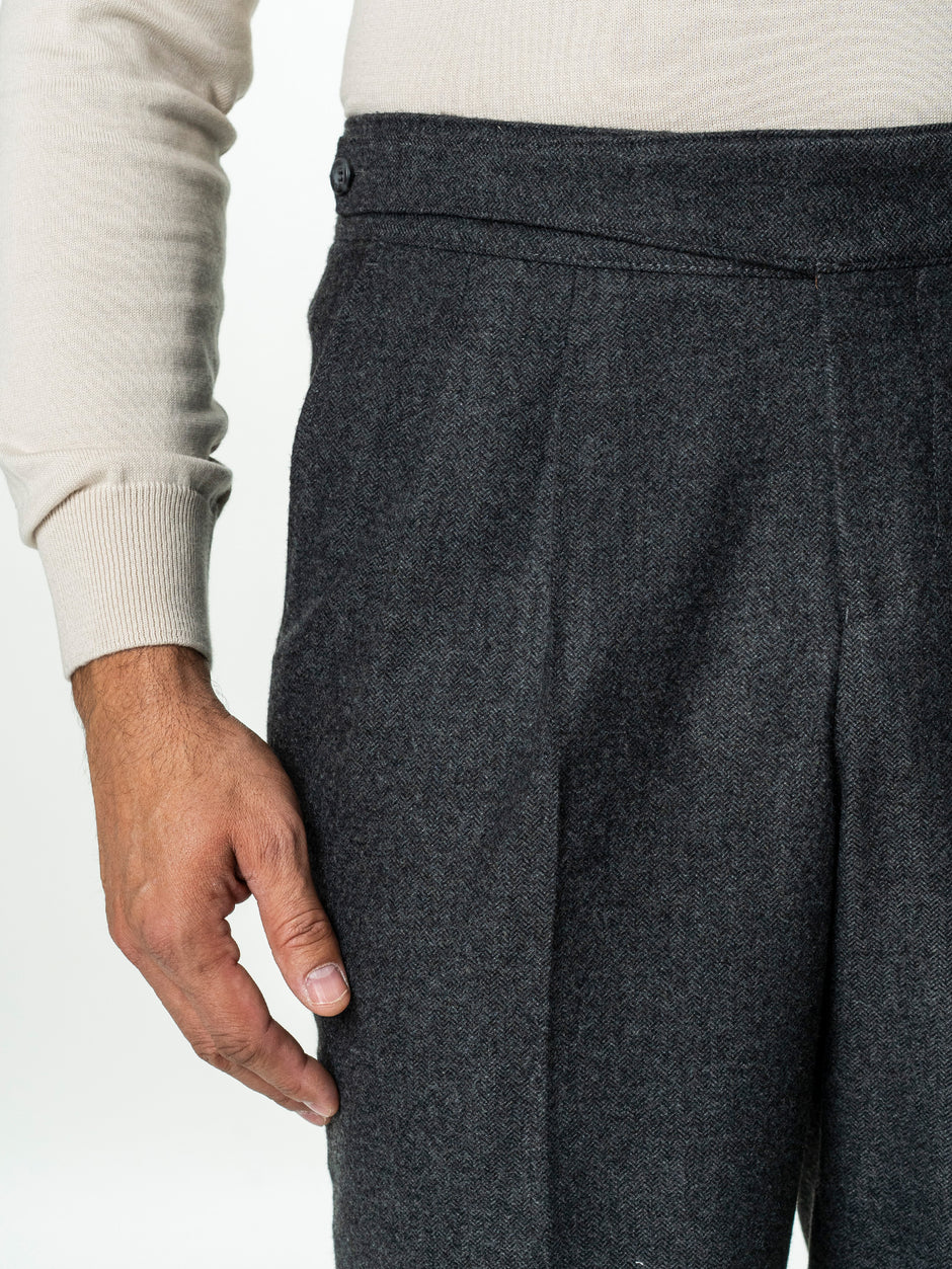 Pantaloni Barbati Negri Model Gurkha Din Lana Herringbone BMan725 (6)