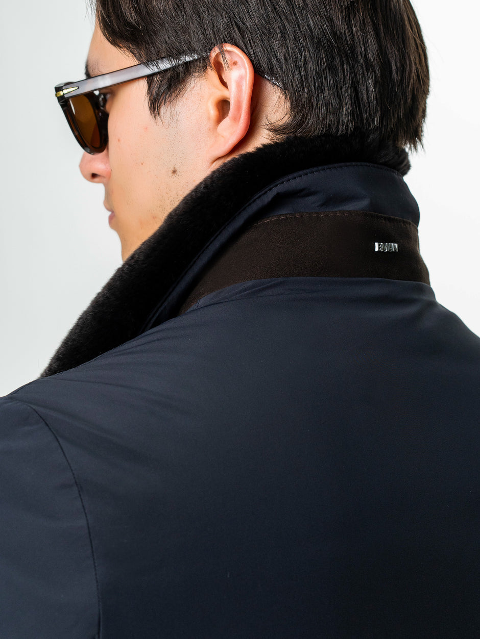 Geaca Barbati Toamna Iarna Bleumarin Guler Blana Naturala BMan0003 (10)