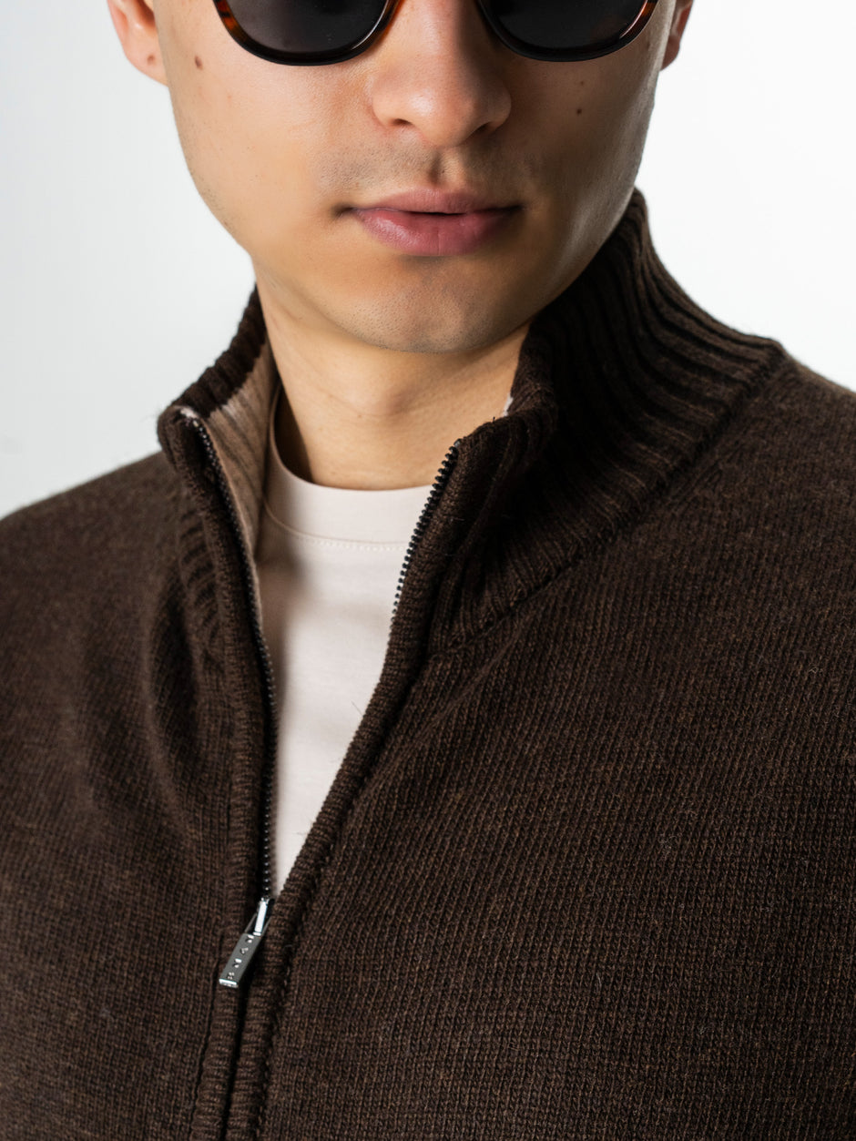 Pulover Barbati Cafeniu Cu Fermoar 100% Lana Lambswool BMan0035 (3)