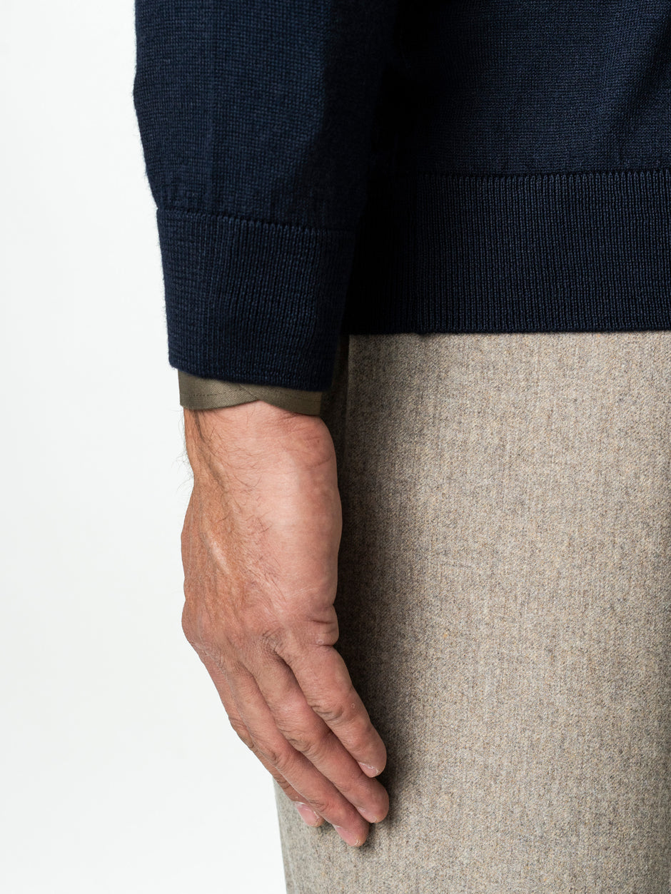 Pulover Cu Fermoar Lung Barbati Albastru Bleumarin Lana Merinos Falco BMan0005 (7)