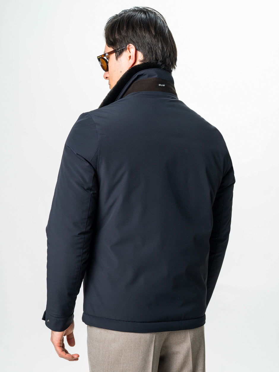 Geaca Barbati Toamna Iarna Bleumarin Guler Blana Naturala BMan0003 (11)