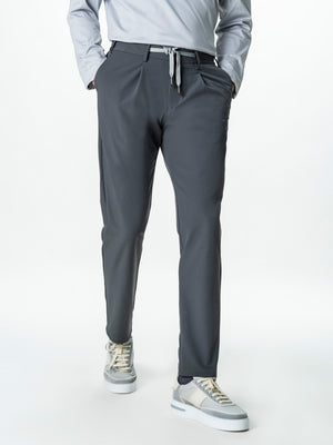 Pantaloni Casual Barbati Gri Din Spandex Cu Snur BMan0102