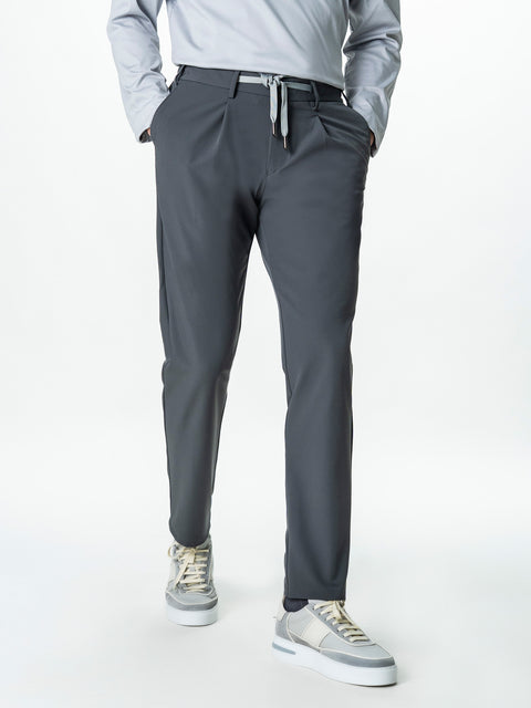 Pantaloni Casual Barbati Gri Din Spandex Cu Snur BMan0102